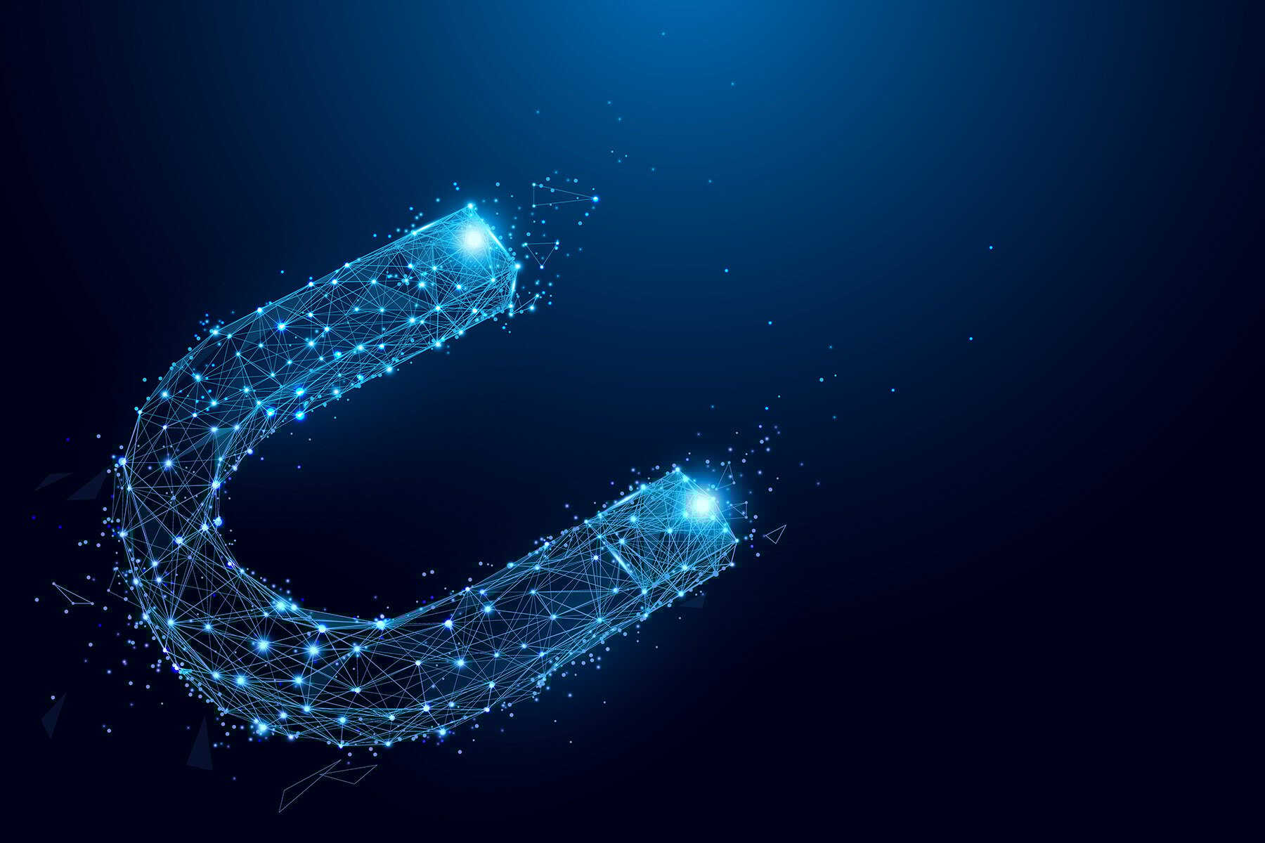Futuristischer blauer Magnet bestehend aus vernetzten Punkten