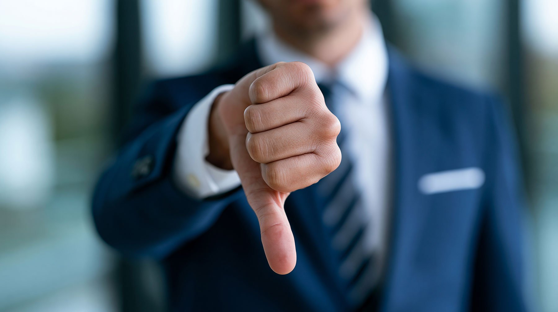 Mann zeigt mit Daumen nach unten – Symbolbild für fehlende Akzeptanz von HubSpot im Vertrieb